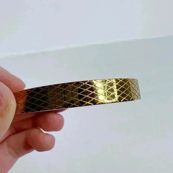 Gold Diamond Printed Cuff Bracelet Clasp Boho Chic Bohemian - Picture 2 of 5